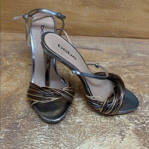 Bebe Metallic Strappy Heels